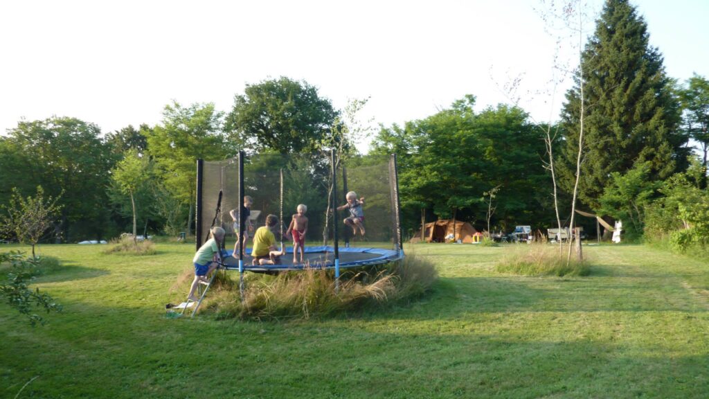 kinderen spelen op een trampoline